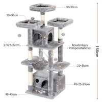 DE.SIKAIC Kratzbäume Hellgrau / Plüsch / Modern Kratzbaum Groß mit Aussichtplattformen Höhlen Hängematte Hellgrau 158 cm