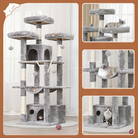 DE.SIKAIC Kratzbäume Hellgrau / Plüsch / Modern Kratzbaum Groß mit Aussichtplattformen Höhlen Hängematte Hellgrau 158 cm