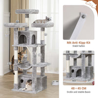 DE.SIKAIC Kratzbäume Hellgrau / Plüsch / Modern Kratzbaum Groß mit Aussichtplattformen Höhlen Hängematte Hellgrau 158 cm