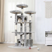 DE.SIKAIC Kratzbäume Hellgrau / Plüsch / Modern Kratzbaum Groß mit Aussichtplattformen Höhlen Hängematte Hellgrau 158 cm