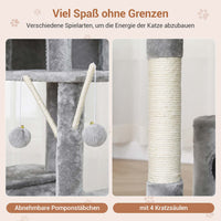 DE.SIKAIC Kratzbäume Hellgrau / Plüsch / Modern Kratzbaum Groß mit Aussichtplattformen Höhlen Hängematte Hellgrau 158 cm