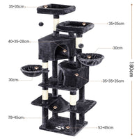 DE.SIKAIC Kratzbäume Hellgrau / Plüsch / Modern Stabiler mehrstöckiger Kratzbaum für Katzen groß 180 cm hoch Dunkelgrau