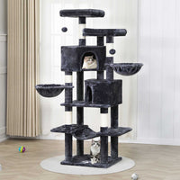 DE.SIKAIC Kratzbäume Hellgrau / Plüsch / Modern Stabiler mehrstöckiger Kratzbaum für Katzen groß 180 cm hoch Dunkelgrau