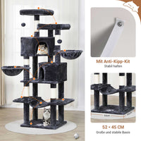 DE.SIKAIC Kratzbäume Hellgrau / Plüsch / Modern Stabiler mehrstöckiger Kratzbaum für Katzen groß 180 cm hoch Dunkelgrau