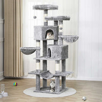DE.SIKAIC Kratzbäume Hellgrau / Plüsch / Modern Stabiler mehrstöckiger Kratzbaum für Katzen groß 180 cm hoch Hellgrau