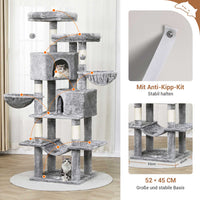 DE.SIKAIC Kratzbäume Hellgrau / Plüsch / Modern Stabiler mehrstöckiger Kratzbaum für Katzen groß 180 cm hoch Hellgrau