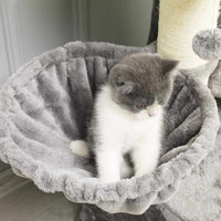 DE.SIKAIC Kratzbäume Hellgrau & Beige / Plüschstoffe / Modern Kratzbaum 126cm groß, Katzenbaum für Katzen stabil mit Sisal-Kratzstangen, 2 Aussichtsplattform