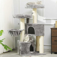 DE.SIKAIC Kratzbäume Hellgrau & Beige / Plüschstoffe / Modern Kratzbaum 126cm groß, Katzenbaum für Katzen stabil mit Sisal-Kratzstangen, 2 Aussichtsplattform
