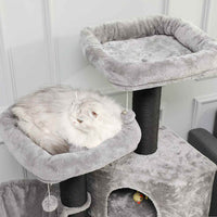 DE.SIKAIC Kratzbäume Hellgrau & Schwarz / Plüschstoffe / Modern Kratzbaum groß 126cm, Katzenbaum für Katzen stabil mit Sisal-Kratzstangen, 2 Aussichtsplattform