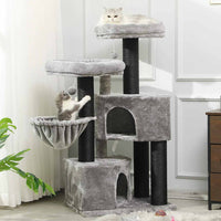 DE.SIKAIC Kratzbäume Hellgrau & Schwarz / Plüschstoffe / Modern Kratzbaum groß 126cm, Katzenbaum für Katzen stabil mit Sisal-Kratzstangen, 2 Aussichtsplattform