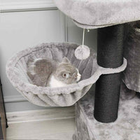 DE.SIKAIC Kratzbäume Hellgrau & Schwarz / Plüschstoffe / Modern Kratzbaum groß 126cm, Katzenbaum für Katzen stabil mit Sisal-Kratzstangen, 2 Aussichtsplattform