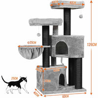 DE.SIKAIC Kratzbäume Hellgrau & Schwarz / Plüschstoffe / Modern Kratzbaum groß 126cm, Katzenbaum für Katzen stabil mit Sisal-Kratzstangen, 2 Aussichtsplattform