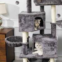 DE.SIKAIC Kratzbäume Hellgrau / Plüschstoffe / Modern Katzenbaum, 153cm mit 2 Aussichtsplattformen, Kätzchen-Aktivitätszentrum mit großer Höhle, mehrstöckig, stabiler Kratzbaum Hellgrau