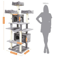 DE.SIKAIC Kratzbäume Hellgrau / Plüschstoffe / Modern Kratzbaum groß XXL, 175cm Katzenbaum stabil mit 3 Aussichtsplattform,Katzenkratzbaum für große Katzen, Sisal-Kratzstangen (Hellgrau)
