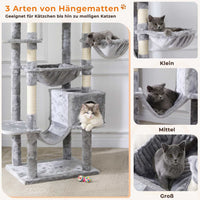 DE.SIKAIC Kratzbäume Beige / Plüschstoffe / Modern Kratzbaum groß 193 cm hoch, XXL kratzbaum Grosse Katzen stabil mit 2 Höhlen, 2 Plattformen, Hängematte, katzenbaum mit Mehreren Ebenen, katzenkratzbaum deckenhoch Hellgrau