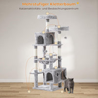 DE.SIKAIC Kratzbäume Hellgrau / Plüschstoffe / Modern Großer Katzenkratzbaum – Stabiler 160 cm Katzenbaum mit 2 Plattformen, 2 Katzenhöhlen, 1 Hängematte und mehrstöckigem Kletterdesign (Hellgrau)