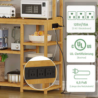 DE.SIKAIC Küchenschrank Bambusfarbe / Bambus / Modern 6-stufiger Bambus Küchenregal mit Steckdosen, 10 S-förmigen Haken, Kaffeebar-Tischstation