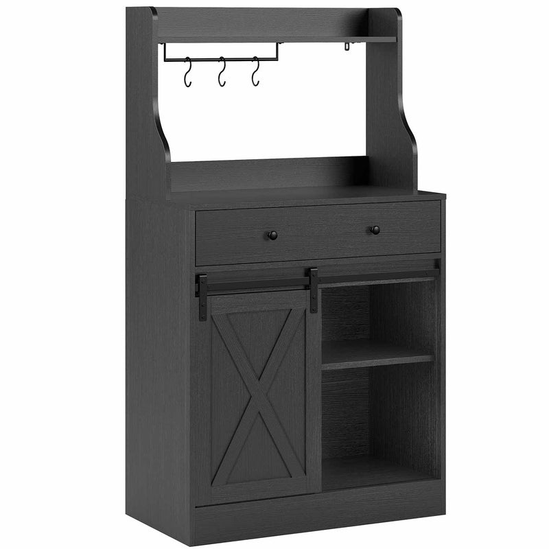 DE.SIKAIC Küchenschrank Schwarz / Holzwerkstoff / Modern Küchenschrank Buffetschrank Sideboard große Schublade Arbeitsplatte 3 Haken 70x40x135 cm Schwarz