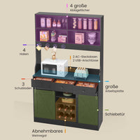 DE.SIKAIC Küchenschrank Schwarz / Holzwerkstoff / Modern Küchenschrank mit LED-Beleuchtung, Steckdose und 3 Schubladen 103.5 x 40 x 180 cm Schwarz