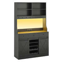 DE.SIKAIC Küchenschrank Schwarz / Holzwerkstoff / Modern Küchenschrank mit LED-Beleuchtung, Steckdose und 3 Schubladen 103.5 x 40 x 180 cm Schwarz