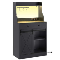 DE.SIKAIC Küchenschrank Schwarz / Holzwerkstoff / Modern Küchenschrank mit LED, Steckdose, Große Schublade, Arbeitsplatte, Schwarz