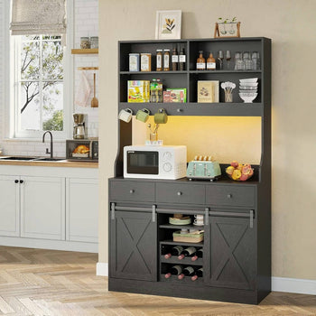 DE.SIKAIC Küchenschrank Schwarz / Holzwerkstoff / Modern Küchenschrank Schwarz mit LED-Beleuchtung & Steckdose – 3 Schubladen (103,5 x 40 x 180 cm)