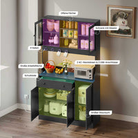 DE.SIKAIC Küchenschrank Schwarz / Holzwerkstoff / Modern LED Küchenschrank Sideboard mit Arbeitsplatte, Steckdose, Schubladen, Verstellbaren Ablagen, 103.5*40*180 cm, Schwarz