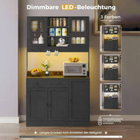 DE.SIKAIC Küchenschrank Schwarz / Holzwerkstoff / Modern LED Küchenschrank Sideboard mit Arbeitsplatte, Steckdose, Schubladen, Verstellbaren Ablagen, 103.5*40*180 cm, Schwarz