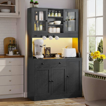 DE.SIKAIC Küchenschrank Schwarz / Holzwerkstoff / Modern LED Küchenschrank Sideboard mit Arbeitsplatte, Steckdose, Schubladen, Verstellbaren Ablagen, 103.5*40*180 cm, Schwarz