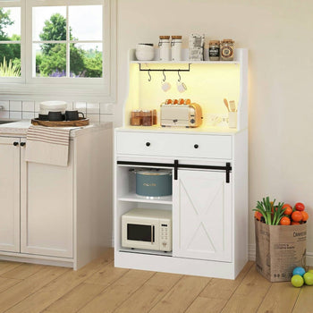 DE.SIKAIC Küchenschrank Weiß / Holzwerkstoff / Modern Küchenschrank mit LED, Steckdose, Große Schublade, Arbeitsplatte, Weiß