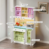 DE.SIKAIC Küchenschrank Weiß / Holzwerkstoff / Modern LED Küchenschrank Sideboard mit Arbeitsplatte, Steckdose, Schubladen, Verstellbaren Ablagen, 103.5*40*180 cm, Weiß