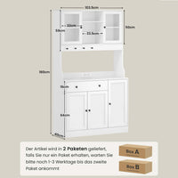 DE.SIKAIC Küchenschrank Weiß / Holzwerkstoff / Modern LED Küchenschrank Sideboard mit Arbeitsplatte, Steckdose, Schubladen, Verstellbaren Ablagen, 103.5*40*180 cm, Weiß