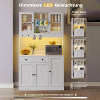 DE.SIKAIC Küchenschrank Weiß / Holzwerkstoff / Modern LED Küchenschrank Sideboard mit Arbeitsplatte, Steckdose, Schubladen, Verstellbaren Ablagen, 103.5*40*180 cm, Weiß
