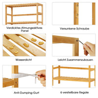 DE.SIKAIC Lagerregal Bambus / Bambus / Klassisch Bambusregal, Küchenregal, Badregal,  Standregal mit 6 verstellbaren Ablagen, 60 x 26 x 162 cm