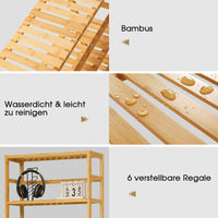 DE.SIKAIC Lagerregal Bambus / Bambus / Klassisch Bambusregal, Küchenregal, Badregal,  Standregal mit 6 verstellbaren Ablagen, 60 x 26 x 162 cm