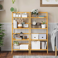 DE.SIKAIC Lagerregal Bambus / Natur Bambus / Minimalistisch Badezimmerregal, 48 x 32 x 110cm, Bücherregal, Schuhregal, Pflanzenregal, Balkonregal, Blumenregal, Multifunktionales Bambus Regal für Kleine Raum