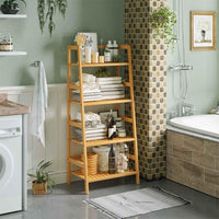 DE.SIKAIC Lagerregal Bambus / Natur Bambus / Minimalistisch Badezimmerregal, 48 x 32 x 110cm, Bücherregal, Schuhregal, Pflanzenregal, Balkonregal, Blumenregal, Multifunktionales Bambus Regal für Kleine Raum