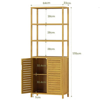 DE.SIKAIC Lagerschrank Bambus / Bambus / Minimalistisch Hochschrank Badezimmerschrank Bambus Aufbewahrungsschrank Badschrank hoch mit 3 offene Fächern und Schrank