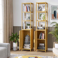 DE.SIKAIC Lagerregal Bambus / Bambus / Minimalistisch Hochschrank, 33 x 34 x 170 cm, Badezimmerschrank Bambus, Badschrank hoch mit 3 offene Fächern und Schrank, hoher Beistellschrank, Aufbewahrungsschrank