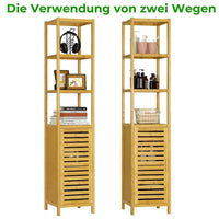 DE.SIKAIC Lagerregal Bambus / Bambus / Minimalistisch Hochschrank, 33 x 34 x 170 cm, Badezimmerschrank Bambus, Badschrank hoch mit 3 offene Fächern und Schrank, hoher Beistellschrank, Aufbewahrungsschrank