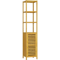 DE.SIKAIC Lagerregal Bambus / Bambus / Minimalistisch Hochschrank, 33 x 34 x 170 cm, Badezimmerschrank Bambus, Badschrank hoch mit 3 offene Fächern und Schrank, hoher Beistellschrank, Aufbewahrungsschrank