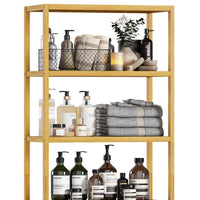 DE.SIKAIC Lagerschrank Bambus / Bambus / Minimalistisch Hochschrank Badezimmerschrank Bambus Aufbewahrungsschrank Badschrank hoch mit 3 offene Fächern und Schrank