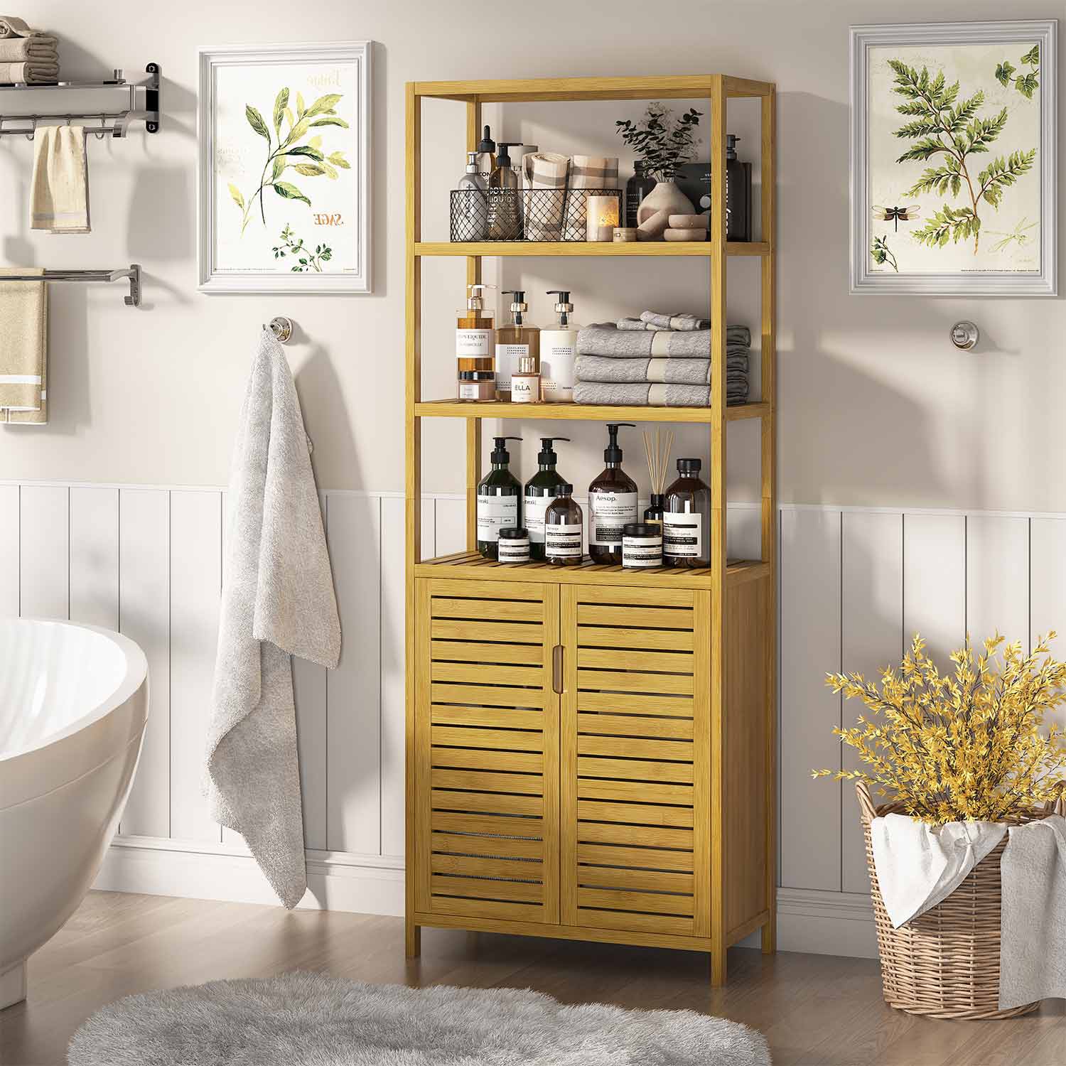 badschrank aufbewahrung Sikaic Bambus Badezimmerschrank – Ideal für kleine Räume