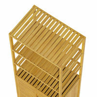 DE.SIKAIC Lagerschrank Bambus / Bambus / Minimalistisch Hochschrank Badezimmerschrank Bambus Aufbewahrungsschrank Badschrank hoch mit 3 offene Fächern und Schrank
