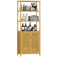 DE.SIKAIC Lagerschrank Bambus / Bambus / Minimalistisch Hochschrank Badezimmerschrank Bambus Aufbewahrungsschrank Badschrank hoch mit 3 offene Fächern und Schrank