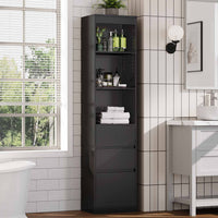 DE.SIKAIC Lagerschrank Schwarz / Holzwerkstoff / Modern Badezimmerschrank Hochschrank 180x40x30cm mit 3 Schubladen Standregal mit verstellbaren Regalen Schwarz