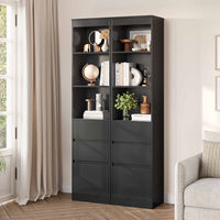 DE.SIKAIC Lagerschrank Schwarz / Holzwerkstoff / Modern Badezimmerschrank Hochschrank 180x40x30cm mit 3 Schubladen Standregal mit verstellbaren Regalen Schwarz
