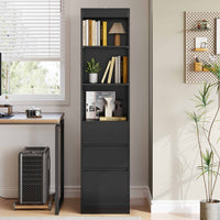 DE.SIKAIC Lagerschrank Schwarz / Holzwerkstoff / Modern Badezimmerschrank Hochschrank 180x40x30cm mit 3 Schubladen Standregal mit verstellbaren Regalen Schwarz