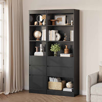 DE.SIKAIC Lagerschrank Schwarz / Holzwerkstoff / Modern Badezimmerschrank Hochschrank 180x40x30cm mit 3 Schubladen Standregal mit verstellbaren Regalen Schwarz