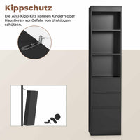 DE.SIKAIC Lagerschrank Schwarz / Holzwerkstoff / Modern Badezimmerschrank Hochschrank 180x40x30cm mit 3 Schubladen Standregal mit verstellbaren Regalen Schwarz